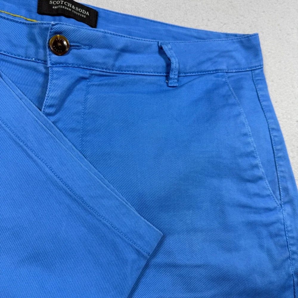 Scotch & Soda Mens Blue Cotton Chino Shorts Flat Front Casual 36